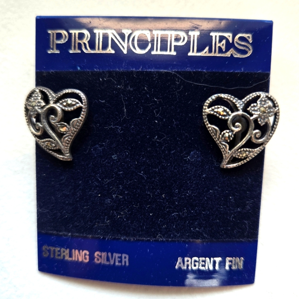 Sterling Silver Filagree Heart Stud Earrings